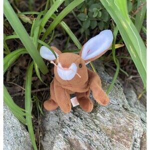 Ty Beanie Babies Ears Brown Rabbit Bean Bag Plush 8 in Heart Tag